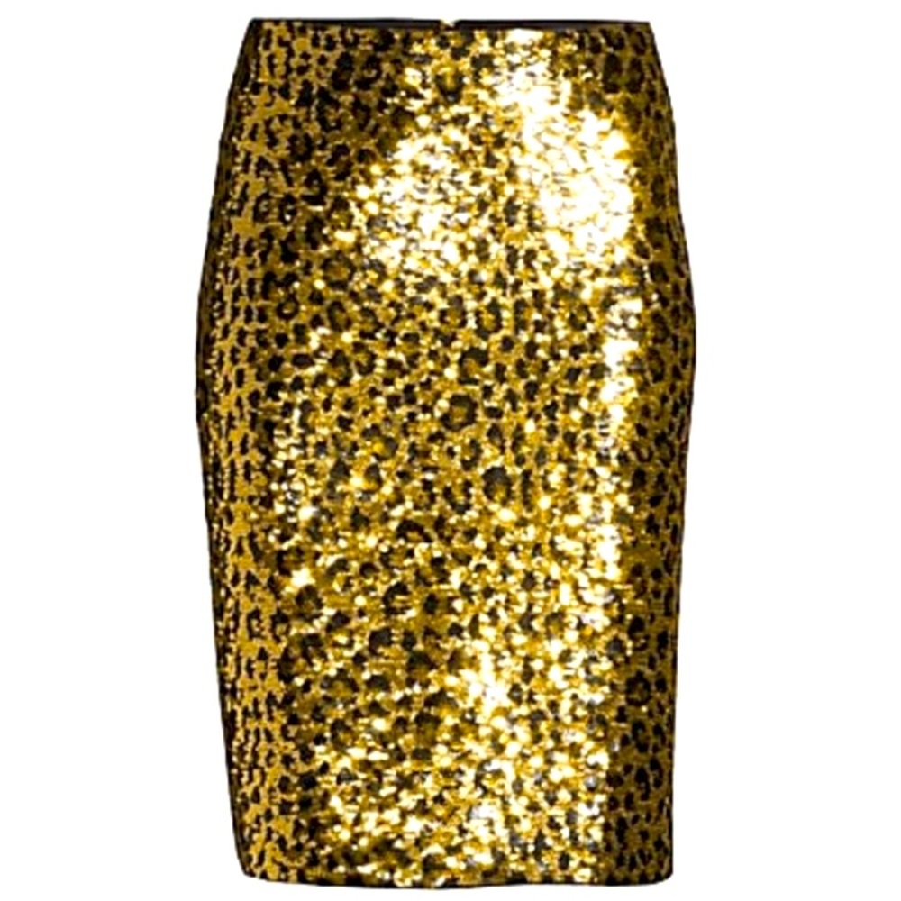 COPY - Michael Kors Dark Carmel Leopard Print Sequin Pencil Skirt Size X-Small